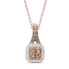Thumbnail Image 1 of 1/3 CT. T.W. Champagne and White Quad Princess-Cut Diamond Frame Square Pendant in 10K Rose Gold