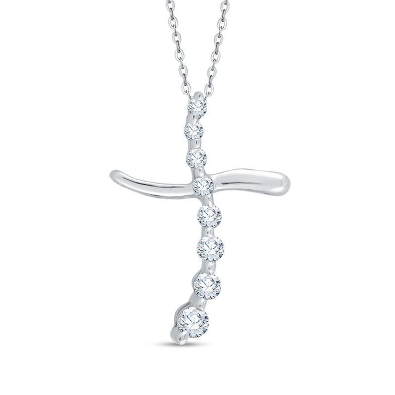 Main Image 1 of 1/10 CT. T.W. Journey Diamond Cross Pendant in 10K White Gold
