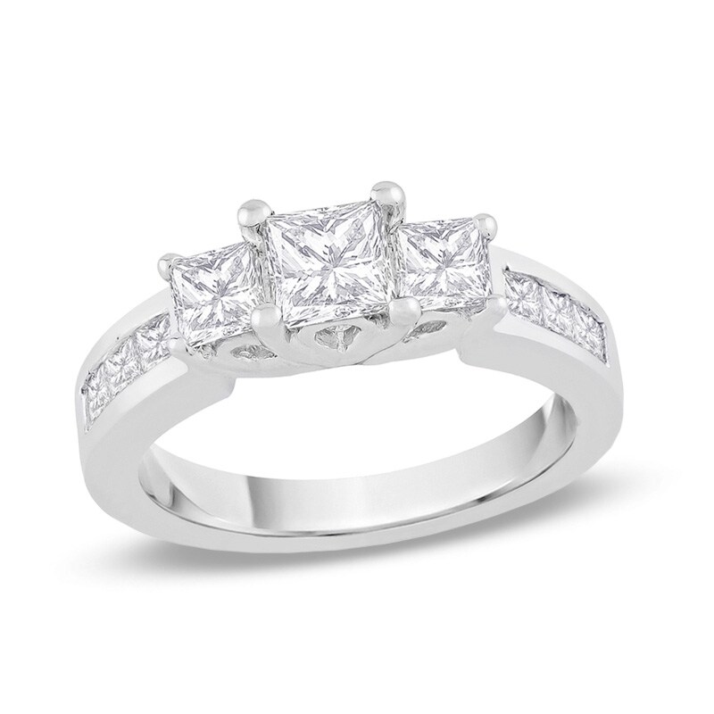 Main Image 1 of 1/2 CT. T.W. Princess-Cut Diamond Three Stone Engagement Ring in 14K White Gold