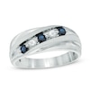 Thumbnail Image 1 of Lab-Created Blue and White Sapphire Five Stone Slant Band in Sterling Silver