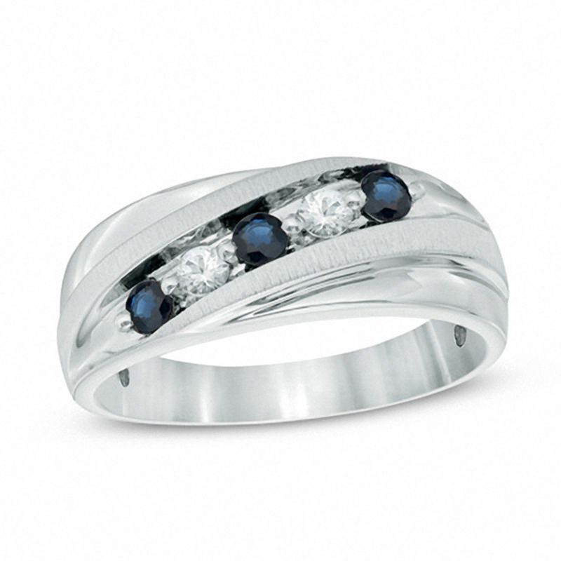 mens lab created blue and white sapphire five stone slant band in sterling silver - Mens Sapphire Wedding Rings mens lab created blue and white sapphire five stone slant band in sterling silver - Mens Sapphire Wedding Rings