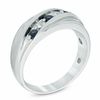 Thumbnail Image 2 of Lab-Created Blue and White Sapphire Five Stone Slant Band in Sterling Silver