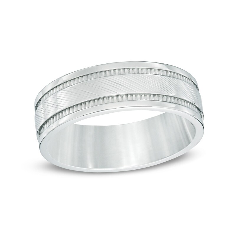 Main Image 1 of Men's 8.0mm Milgrain Comfort Fit Wedding Band in Stainless Steel - Size 10