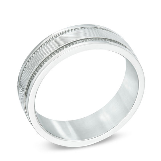 8.0mm Milgrain Comfort Fit Wedding Band in Stainless Steel - Size 10