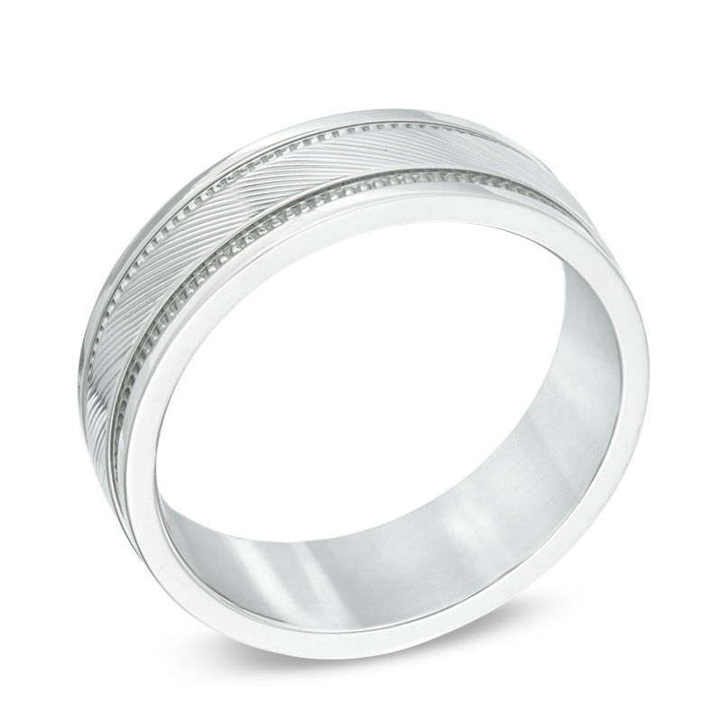 Main Image 2 of Men's 8.0mm Milgrain Comfort Fit Wedding Band in Stainless Steel - Size 10