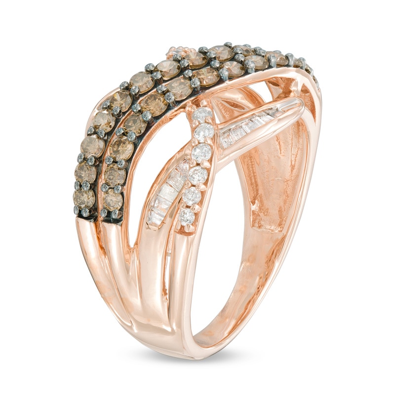 Main Image 2 of 1 CT. T.W. Champagne and White Diamond Layered Crossover Ring in 10K Rose Gold