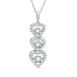 0.23 CT. T.W. Diamond Linear Three Stone Heart Pendant in 10K White Gold