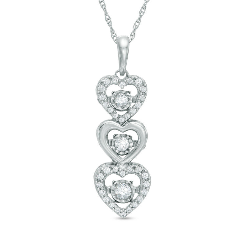 Main Image 1 of 0.23 CT. T.W. Diamond Linear Three Stone Heart Pendant in 10K White Gold