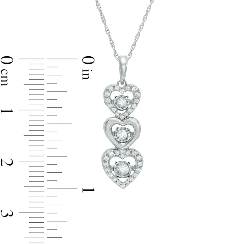 Main Image 2 of 0.23 CT. T.W. Diamond Linear Three Stone Heart Pendant in 10K White Gold