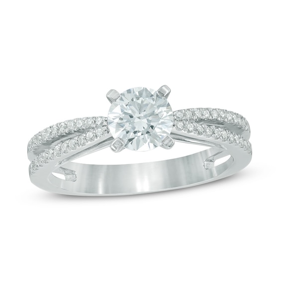 1 CT. T.w. Diamond Split Shank Engagement Ring in 14K White Gold