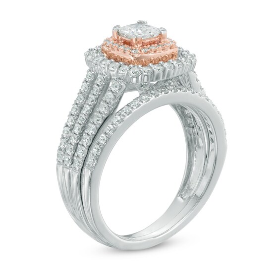 1-1/4 CT. T.w. Princess-Cut Diamond Layered Frame Split Shank Bridal Set in 14K Two-Tone Gold