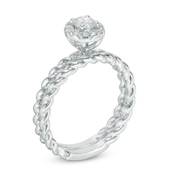 3/8 CT. T.w. Diamond Frame Rope Twist Bridal Set in 14K White Gold