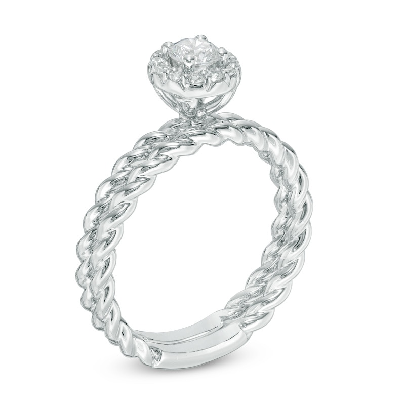 Main Image 2 of 3/8 CT. T.W. Diamond Frame Rope Twist Bridal Set in 14K White Gold