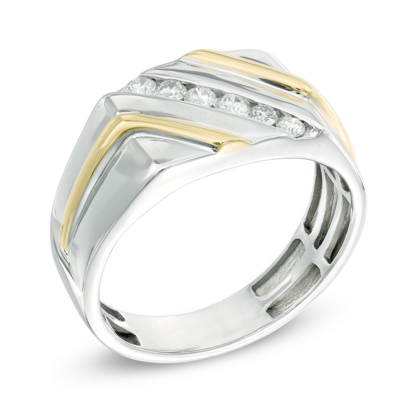 Main Image 2 of 1/4 CT. T.W. Diamond Slant Anniversary Band in 10K Two-Tone Gold
