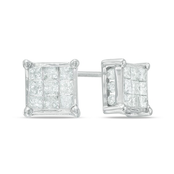 1 CT. T.w. Diamond Square Composite Stud Earrings in 10K White Gold