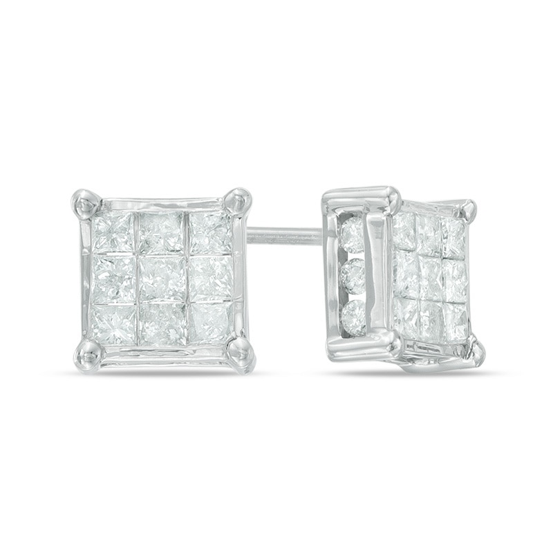 1 CT. T.W. Diamond Square Composite Stud Earrings in 10K White Gold