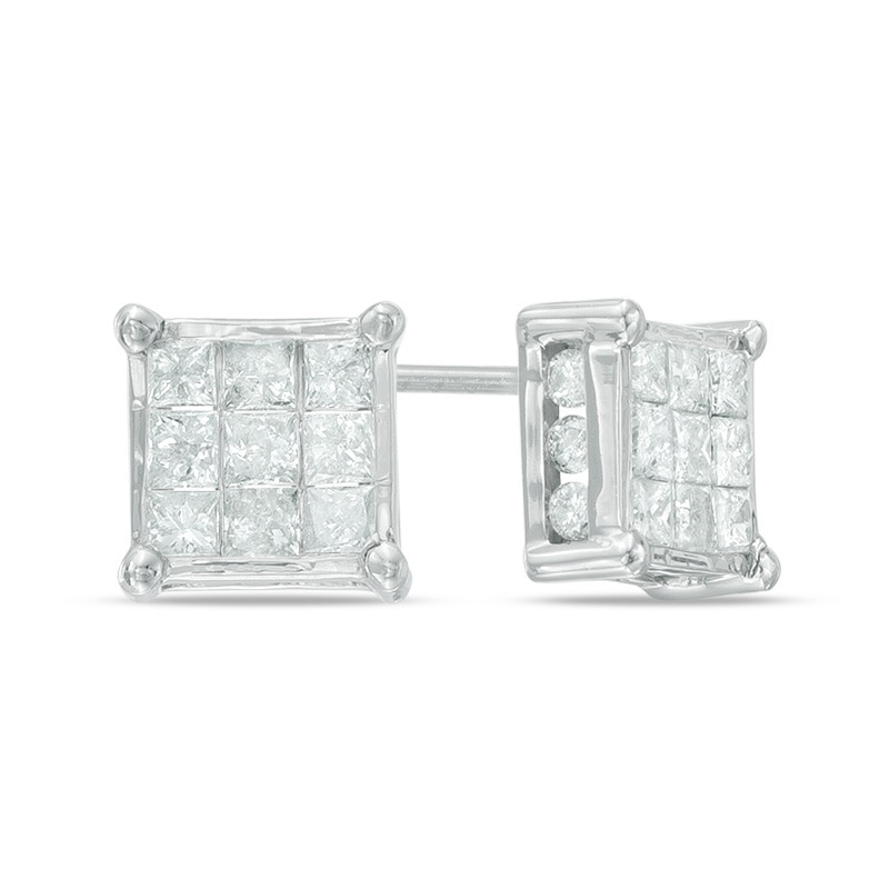 Main Image 1 of 1 CT. T.W. Diamond Square Composite Stud Earrings in 10K White Gold