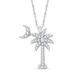 1/6 CT. T.W. Diamond Crescent Moon Over Palm Tree Pendant in 14K White Gold