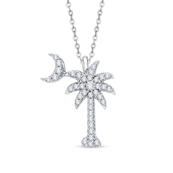 1/6 CT. T.w. Diamond Crescent Moon Over Palm Tree Pendant in 14K White Gold