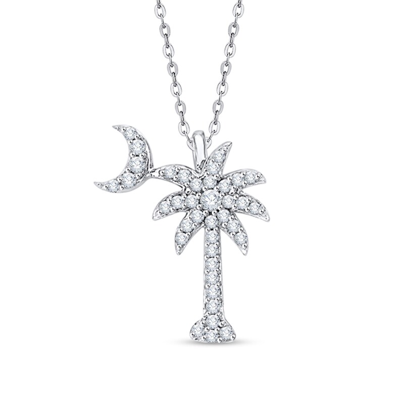Main Image 1 of 1/6 CT. T.W. Diamond Crescent Moon Over Palm Tree Pendant in 14K White Gold