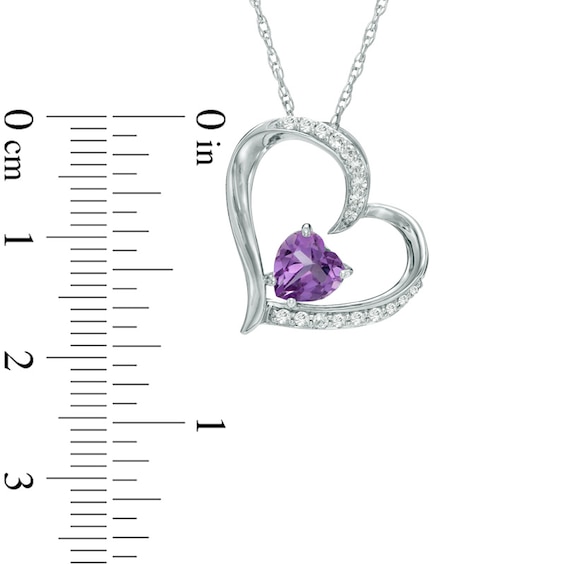 6.0mm Heart-Shaped Amethyst and Lab-Created White Sapphire Tilted Heart Pendant in Sterling Silver