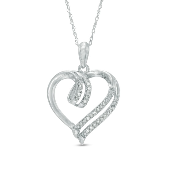 1/10 CT. T.w. Diamond Double Row Heart Pendant in 10K White Gold