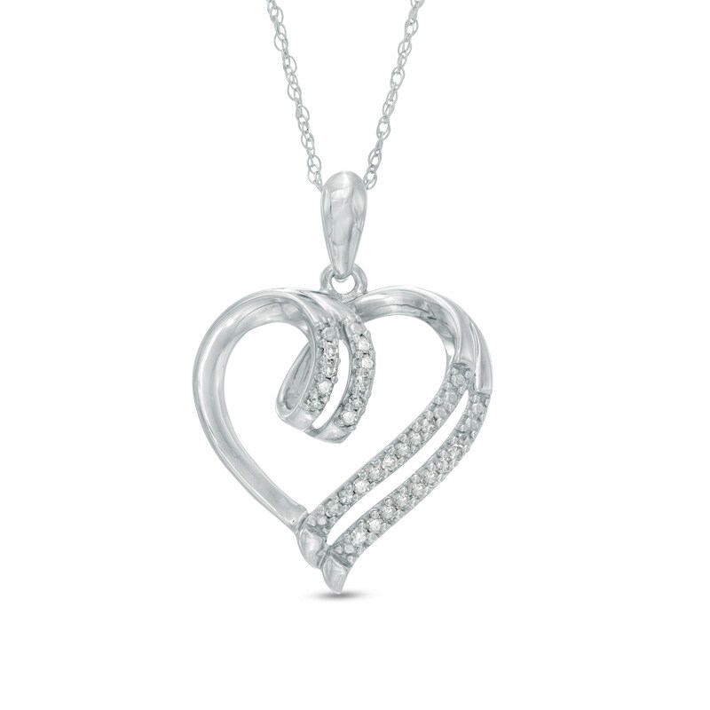 Main Image 1 of 1/10 CT. T.W. Diamond Double Row Heart Pendant in 10K White Gold