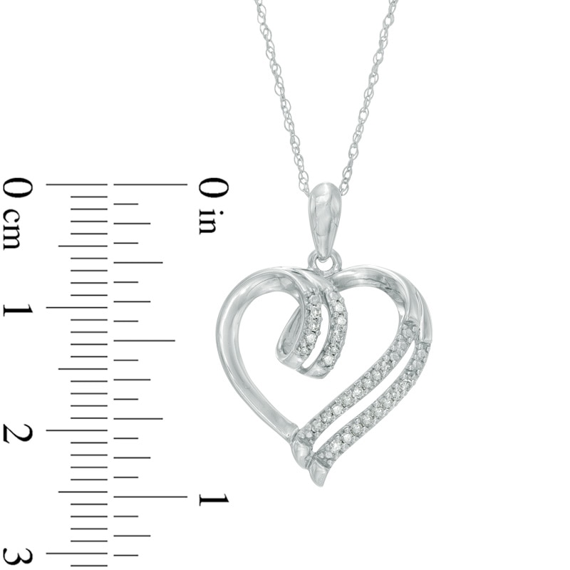 Main Image 2 of 1/10 CT. T.W. Diamond Double Row Heart Pendant in 10K White Gold