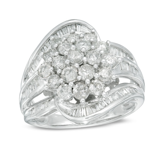 2 CT. T.w. Diamond Cluster Ring in 10K White Gold