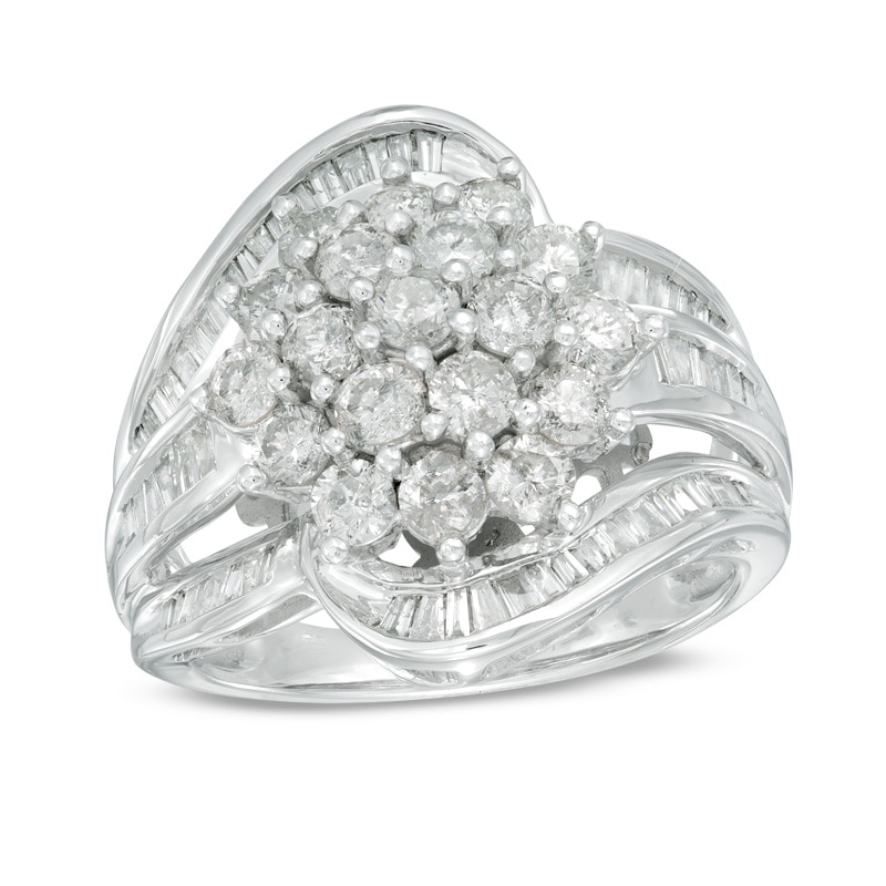 2 CT. T.W. Diamond Cluster Ring in 10K White Gold