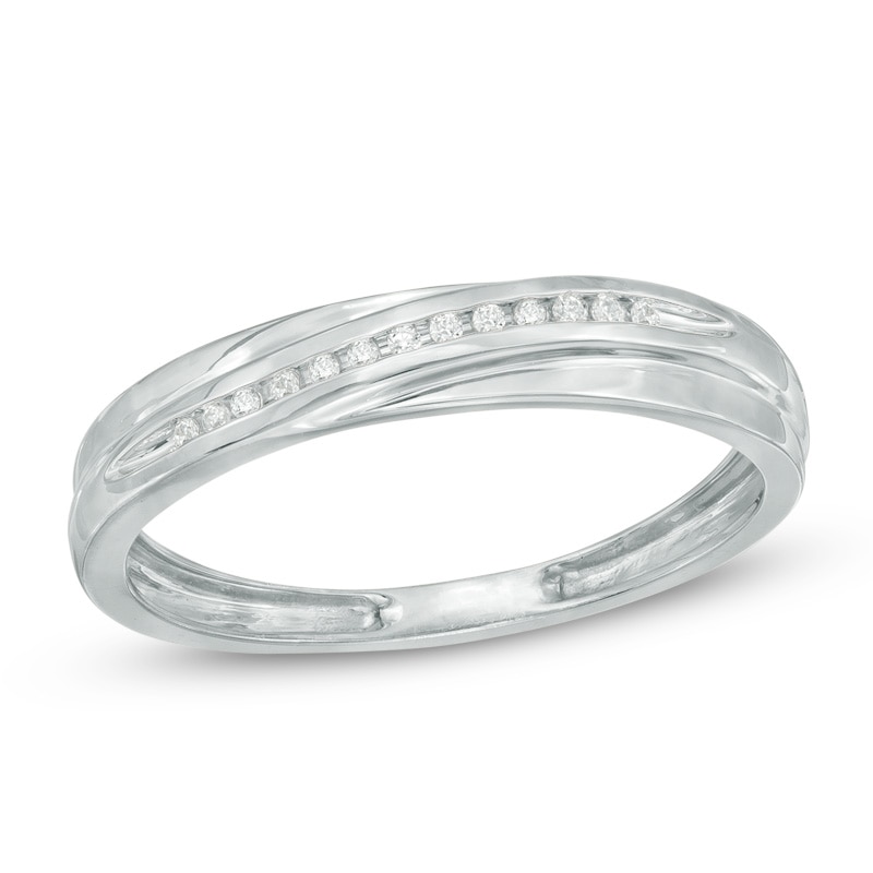 Main Image 1 of 1/20 Diamond Slant Wedding Band in 10K White Gold