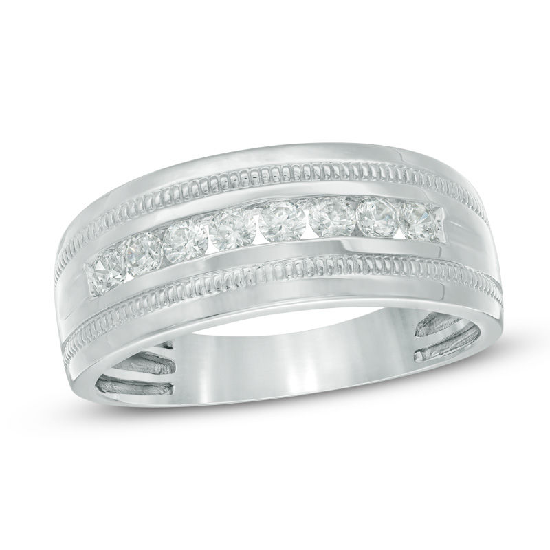 Men's 1/2 CT. T.W. Diamond Milgrain Wedding Band in 10K White Gold