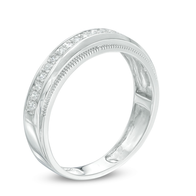 Main Image 2 of 1/4 CT. T.W. Diamond Milgrain Wedding Band in 10K White Gold