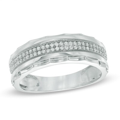 10kt White Gold Mens Round Diamond Double Row Slender Wedding Band 1/8 Cttw 10kt White Gold Mens Round Diamond Double Row Slender Wedding Band 1/8 Cttw