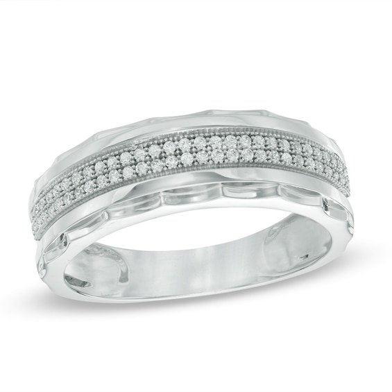 1/5 CT. T.w. Diamond Double Row Wedding Band in 10K White Gold