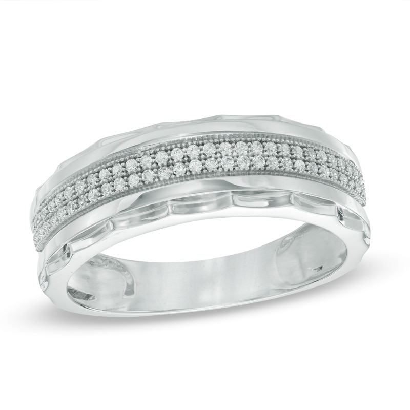 Main Image 1 of 1/5 CT. T.W. Diamond Double Row Wedding Band in 10K White Gold