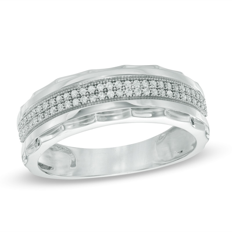 Men's 1/5 CT. T.W. Diamond Double Row Wedding Band in 10K