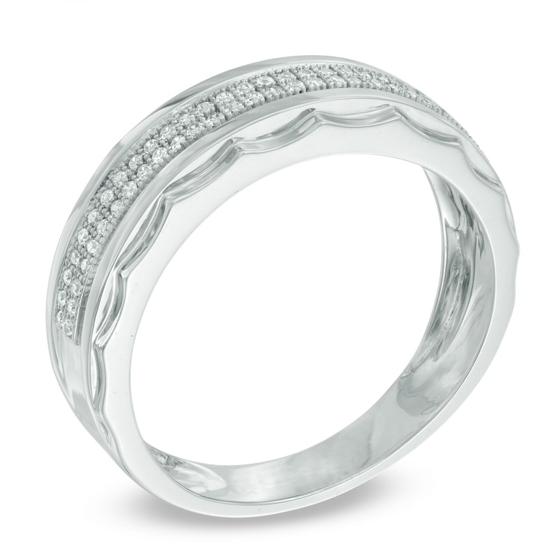Main Image 2 of 1/5 CT. T.W. Diamond Double Row Wedding Band in 10K White Gold