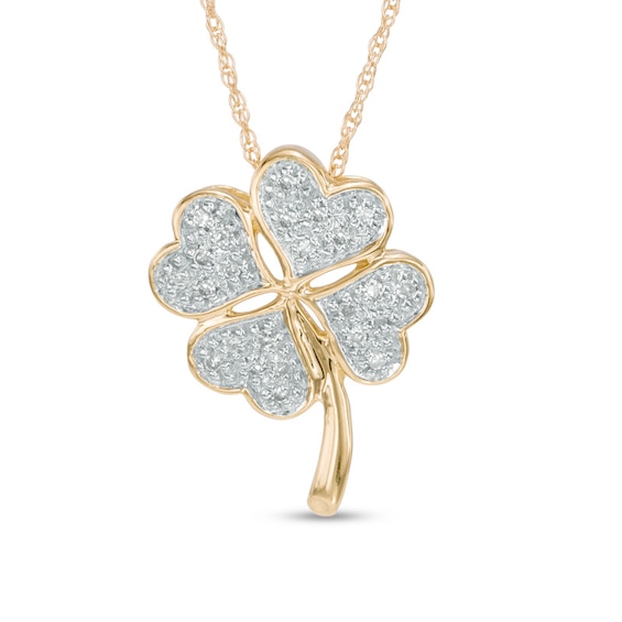 1/15 CT. T.w. Diamond Heart-Shaped Clover Pendant in 10K Gold