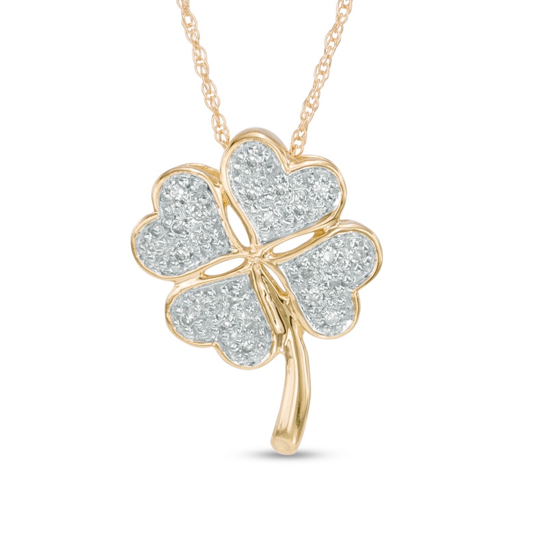 1/15 CT. T.W. Diamond Heart-Shaped Clover Pendant in 10K Gold