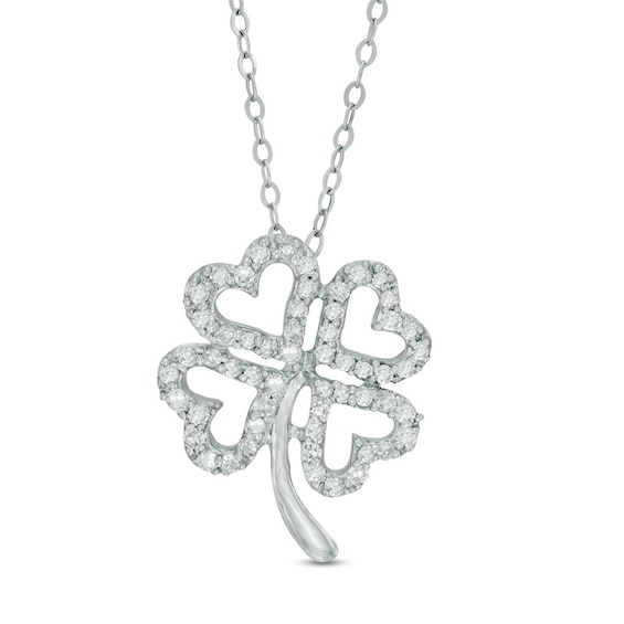1/6 CT. T.w. Diamond Heart-Shaped Clover Outline Pendant in 10K White Gold - 17"