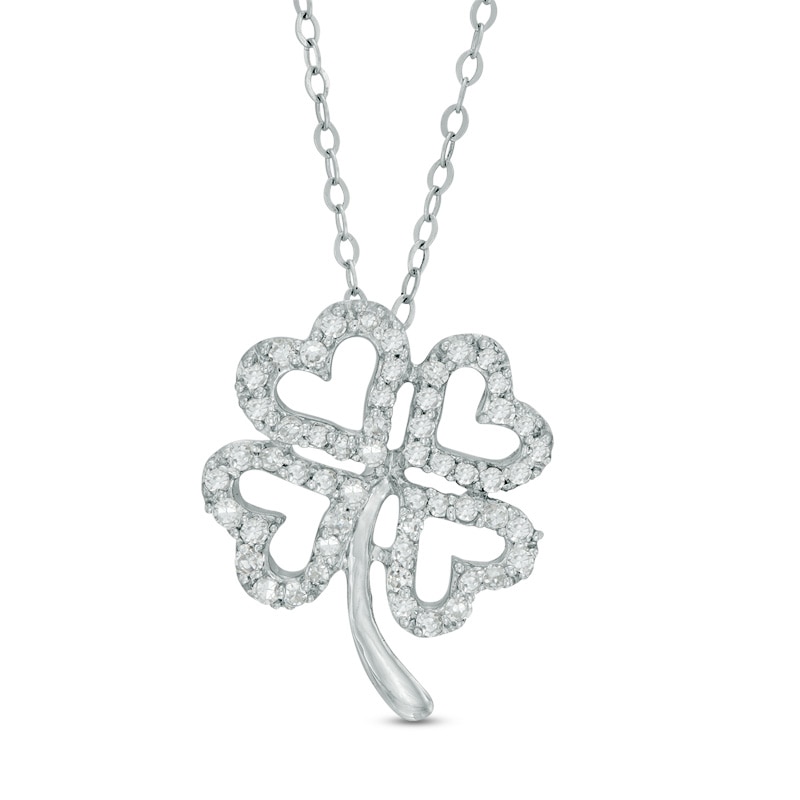 1/6 CT. T.W. Diamond Heart-Shaped Clover Outline Pendant in 10K White Gold - 17"