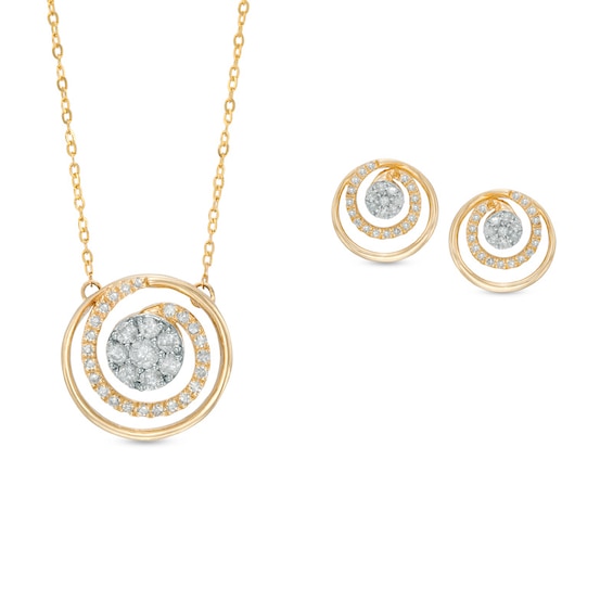 3/8 CT. T.W. Diamond Cluster Spiral Pendant and Earrings Set in 10K Gold - 17" 3/8 CT. T.W. Diamond Cluster Spiral Pendant and Earrings Set in 10K Gold - 17"