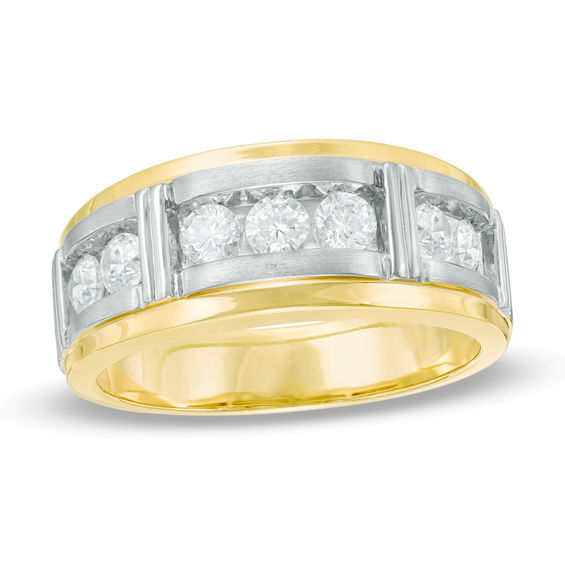 1/2 CT. T.w. Diamond Seven Stone Bar Wedding Band in 10K Two-Tone Gold