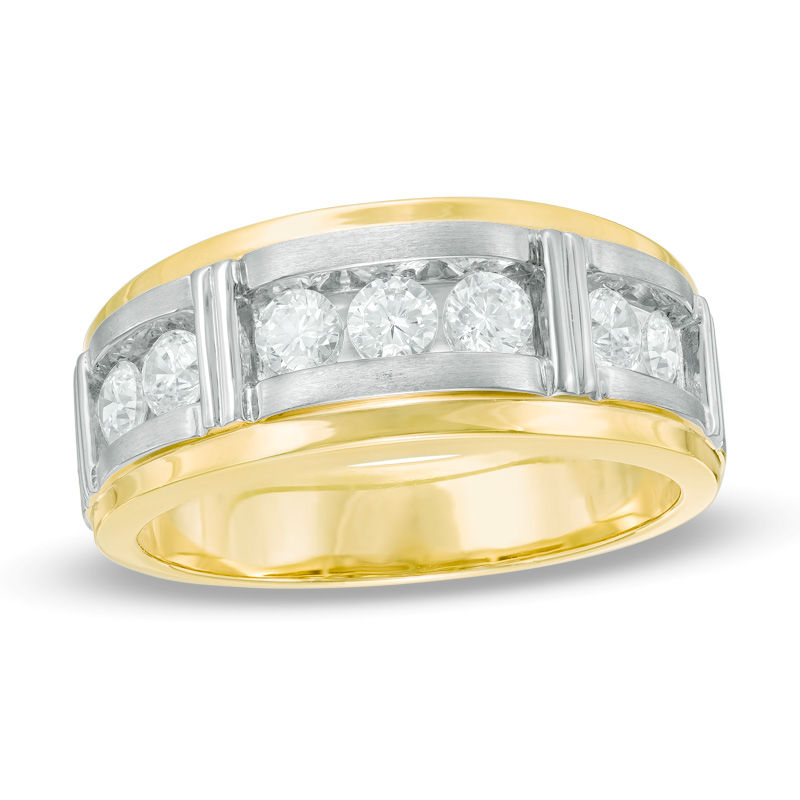 Main Image 1 of 1/2 CT. T.W. Diamond Seven Stone Bar Wedding Band in 10K Two-Tone Gold