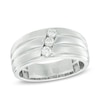 Thumbnail Image 0 of Men's 1/3 CT. T.W. Diamond Three Stone Slant Triple Row Band in 10K White Gold