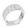 Thumbnail Image 1 of Men's 1/3 CT. T.W. Diamond Three Stone Slant Triple Row Band in 10K White Gold