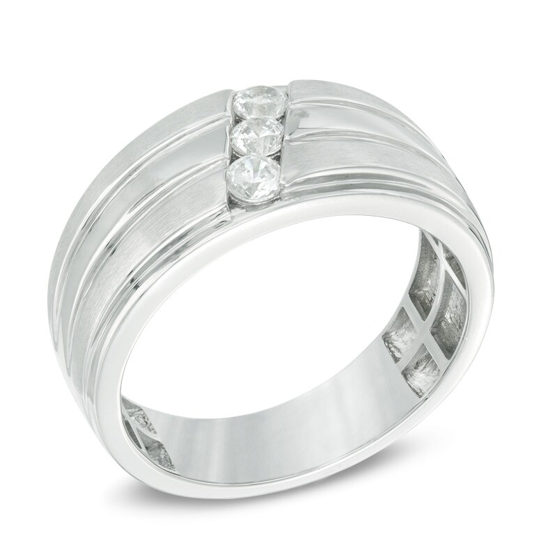 Main Image 2 of 1/3 CT. T.W. Diamond Three Stone Slant Triple Row Band in 10K White Gold