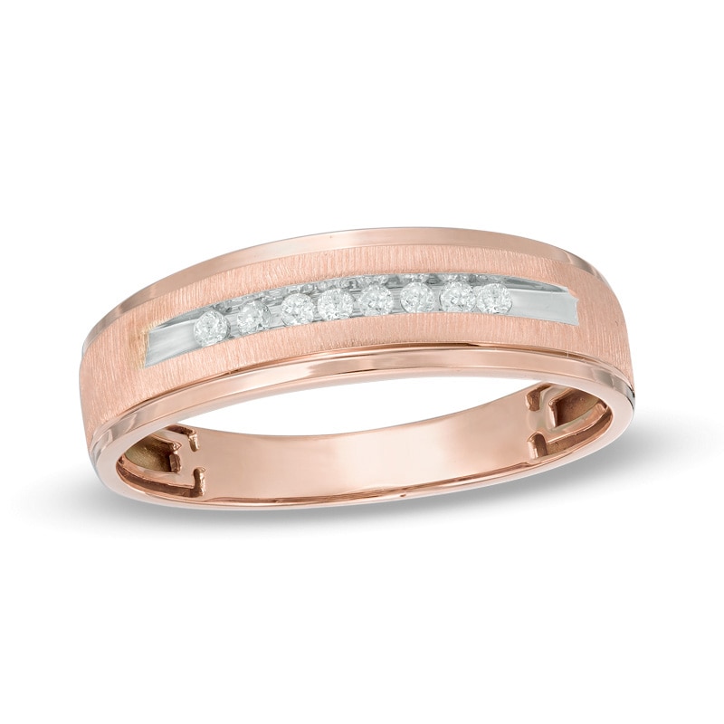 Men's 1/10 CT. T.W. Diamond Wedding Band in 10K Rose Gold