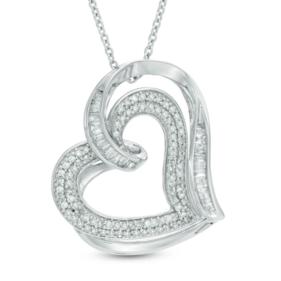 1/2 CT. T.w. Diamond Tilted Double Heart Pendant in Sterling Silver
